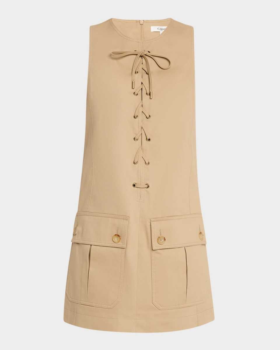 Lace-Up Sleeveless Mini Utility Dress